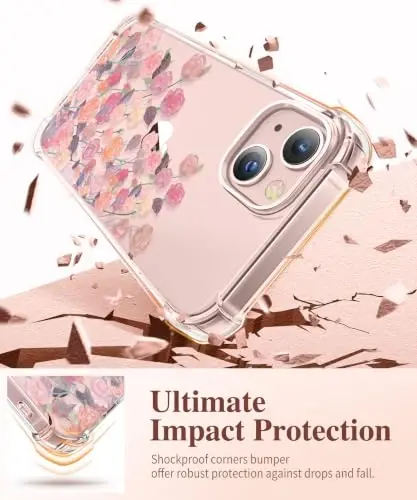 GVIEWIN for iPhone 13 Case Floral, with Screen Protector&Camera Lens Protector,[Non Yellowing] Soft Shockproof Clear Phone Protective Cover for Women, Flower Pattern Design 6.1