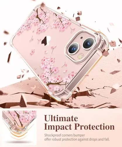 GVIEWIN for iPhone 13 Case Floral, with Screen Protector&Camera Lens Protector,[Non Yellowing] Soft Shockproof Clear Phone Protective Cover for Women, Flower Pattern Design 6.1