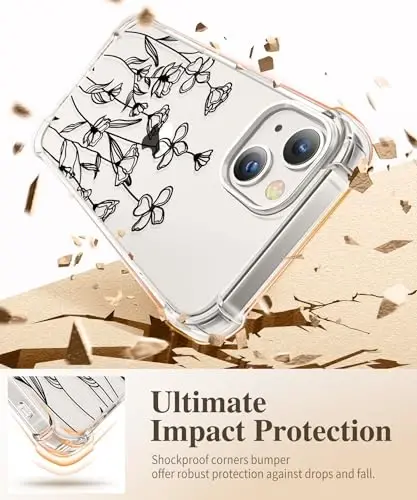 GVIEWIN for iPhone 13 Case Floral, with Screen Protector&Camera Lens Protector,[Non Yellowing] Soft Shockproof Clear Phone Protective Cover for Women, Flower Pattern Design 6.1