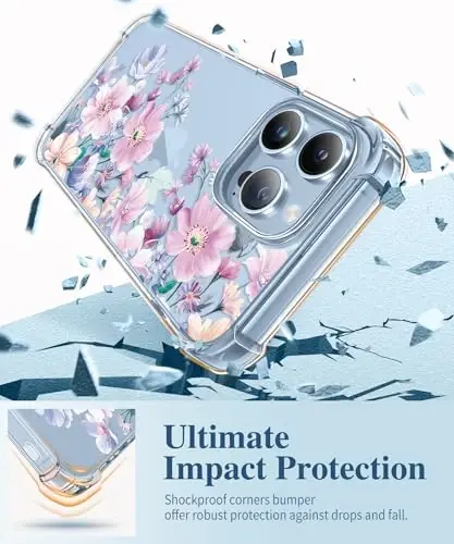 GVIEWIN for iPhone 13 Pro Case Floral, with Screen Protector&Camera Lens Protector,[Non Yellowing] Soft Shockproof Clear Phone Protective Cover for Women, Flower Pattern Design 6.1