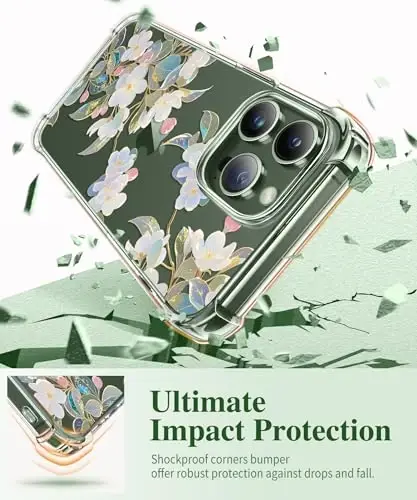 GVIEWIN for iPhone 13 Pro Case Floral, with Screen Protector&Camera Lens Protector,[Non Yellowing] Soft Shockproof Clear Phone Protective Cover for Women, Flower Pattern Design 6.1
