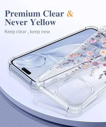 GVIEWIN for iPhone 13 Pro Case Floral, with Screen Protector&Camera Lens Protector,[Non Yellowing] Soft Shockproof Clear Phone Protective Cover for Women, Flower Pattern Design 6.1