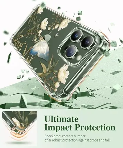 GVIEWIN for iPhone 13 Pro Case Floral, with Screen Protector&Camera Lens Protector,[Non Yellowing] Soft Shockproof Clear Phone Protective Cover for Women, Flower Pattern Design 6.1