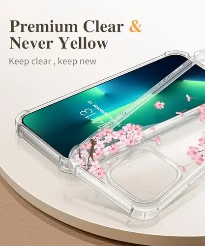 GVIEWIN for iPhone 13 Pro Case Floral, with Screen Protector&Camera Lens Protector,[Non Yellowing] Soft Shockproof Clear Phone Protective Cover for Women, Flower Pattern Design 6.1