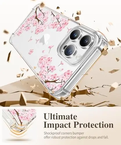 GVIEWIN for iPhone 13 Pro Case Floral, with Screen Protector&Camera Lens Protector,[Non Yellowing] Soft Shockproof Clear Phone Protective Cover for Women, Flower Pattern Design 6.1