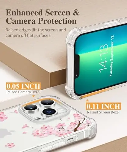 GVIEWIN for iPhone 13 Pro Case Floral, with Screen Protector&Camera Lens Protector,[Non Yellowing] Soft Shockproof Clear Phone Protective Cover for Women, Flower Pattern Design 6.1