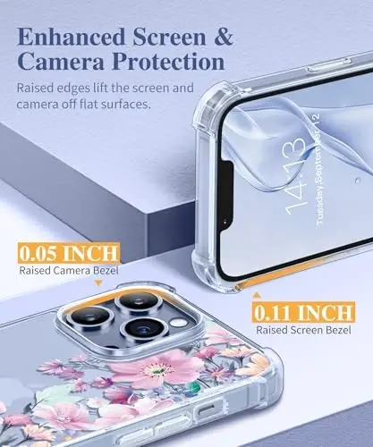 GVIEWIN for iPhone 13 Pro Max Case Floral, with Screen Protector&Camera Lens Protector,[Non Yellowing] Soft Shockproof Clear Phone Protective Cover for Women, Flower Pattern Design 6.7