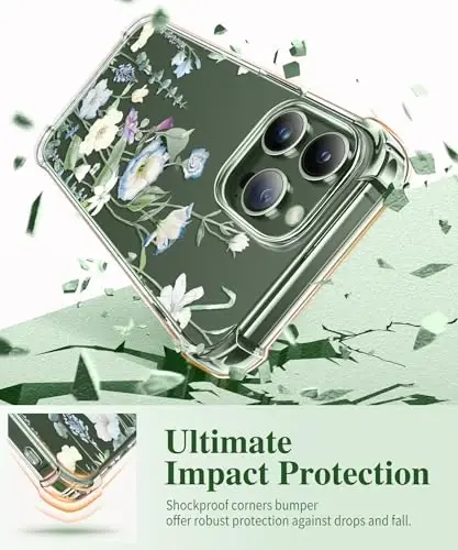 GVIEWIN for iPhone 13 Pro Max Case Floral, with Screen Protector&Camera Lens Protector,[Non Yellowing] Soft Shockproof Clear Phone Protective Cover for Women, Flower Pattern Design 6.7