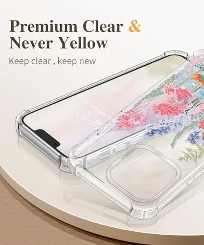 GVIEWIN for iPhone 13 Pro Max Case Floral, with Screen Protector&Camera Lens Protector,[Non Yellowing] Soft Shockproof Clear Phone Protective Cover for Women, Flower Pattern Design 6.7