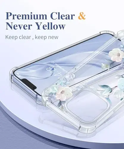 GVIEWIN for iPhone 13 Pro Max Case Floral, with Screen Protector&Camera Lens Protector,[Non Yellowing] Soft Shockproof Clear Phone Protective Cover for Women, Flower Pattern Design 6.7