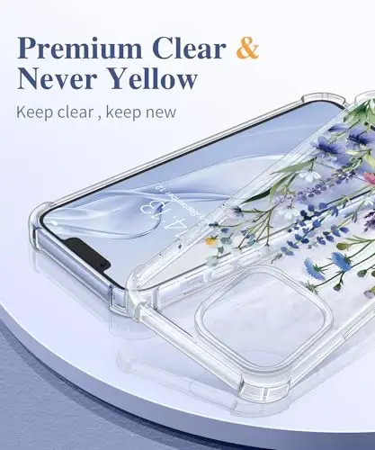 GVIEWIN for iPhone 13 Pro Max Case Floral, with Screen Protector&Camera Lens Protector,[Non Yellowing] Soft Shockproof Clear Phone Protective Cover for Women, Flower Pattern Design 6.7