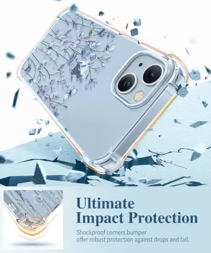GVIEWIN for iPhone 14 Case Floral, Screen Protector & Camera Lens Protector | Non Yellowing, Soft Shockproof Clear Protective Phone Cover for Women, Flower Pattern Design 6.1
