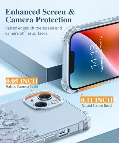 GVIEWIN for iPhone 14 Case Floral, Screen Protector & Camera Lens Protector | Non Yellowing, Soft Shockproof Clear Protective Phone Cover for Women, Flower Pattern Design 6.1