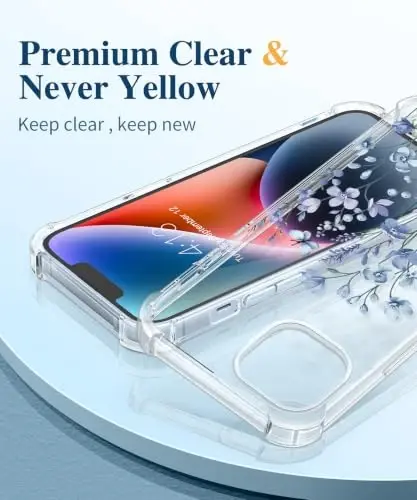 GVIEWIN for iPhone 14 Case Floral, Screen Protector & Camera Lens Protector | Non Yellowing, Soft Shockproof Clear Protective Phone Cover for Women, Flower Pattern Design 6.1