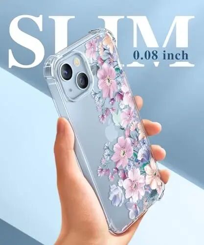 GVIEWIN for iPhone 14 Case Floral, Screen Protector & Camera Lens Protector | Non Yellowing, Soft Shockproof Clear Protective Phone Cover for Women, Flower Pattern Design 6.1