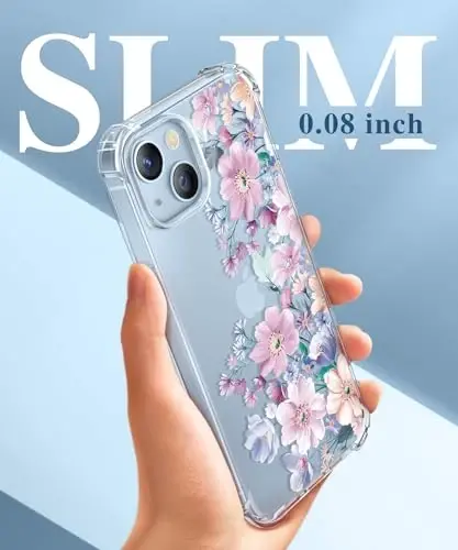 GVIEWIN for iPhone 14 Case Floral, Screen Protector & Camera Lens Protector | Non Yellowing, Soft Shockproof Clear Protective Phone Cover for Women, Flower Pattern Design 6.1