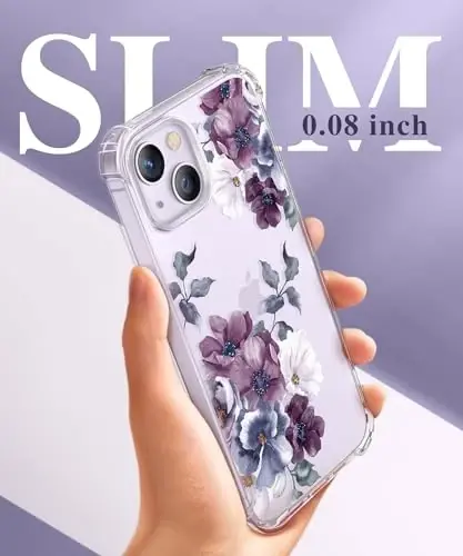 GVIEWIN for iPhone 14 Case Floral, Screen Protector & Camera Lens Protector | Non Yellowing, Soft Shockproof Clear Protective Phone Cover for Women, Flower Pattern Design 6.1