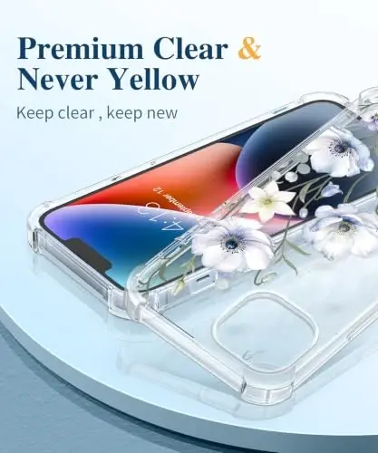GVIEWIN for iPhone 14 Case Floral, Screen Protector & Camera Lens Protector | Non Yellowing, Soft Shockproof Clear Protective Phone Cover for Women, Flower Pattern Design 6.1