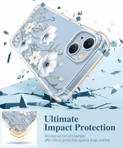 GVIEWIN for iPhone 14 Case Floral, Screen Protector & Camera Lens Protector | Non Yellowing, Soft Shockproof Clear Protective Phone Cover for Women, Flower Pattern Design 6.1