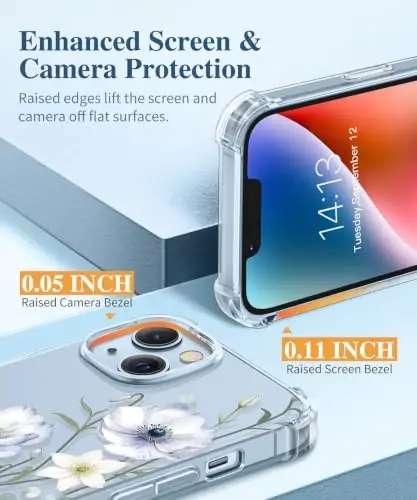 GVIEWIN for iPhone 14 Case Floral, Screen Protector & Camera Lens Protector | Non Yellowing, Soft Shockproof Clear Protective Phone Cover for Women, Flower Pattern Design 6.1