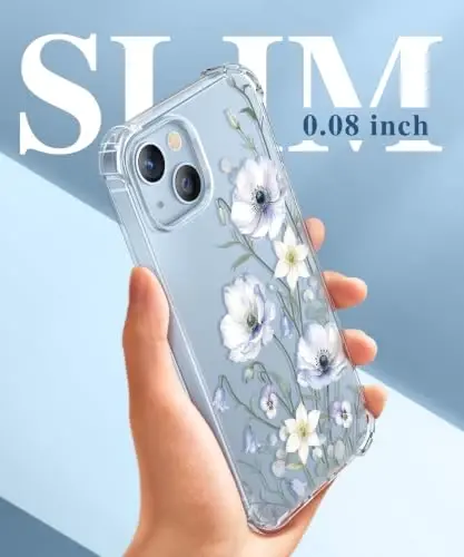 GVIEWIN for iPhone 14 Case Floral, Screen Protector & Camera Lens Protector | Non Yellowing, Soft Shockproof Clear Protective Phone Cover for Women, Flower Pattern Design 6.1