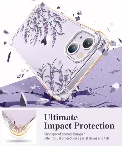 GVIEWIN for iPhone 14 Case Floral, with Screen Protector & Camera Lens Protector, [Non Yellowing] Soft Shockproof Clear Phone Protective Cover for Women, Flower Pattern Design 6.1