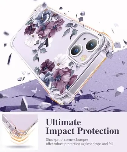 GVIEWIN for iPhone 14 Case Floral, with Screen Protector & Camera Lens Protector,[Non Yellowing]Soft Shockproof Clear Phone Protective Cover for Women, Flower Pattern Design 6.1
