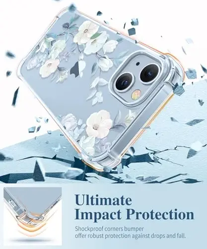 GVIEWIN for iPhone 14 Case Floral, with Screen Protector&Camera Lens Protector, [Non Yellowing] Soft Shockproof Clear Phone Protective Cover for Women, Flower Pattern Design 6.1