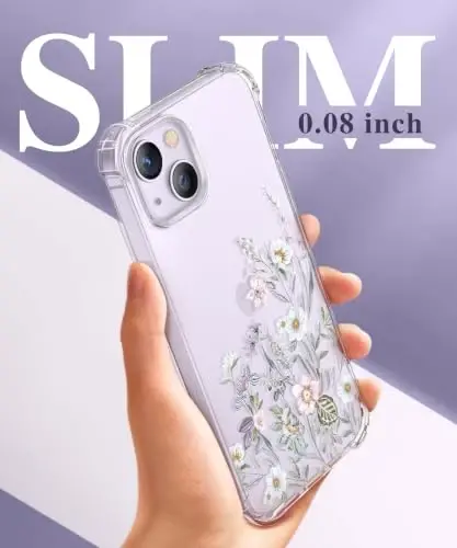 GVIEWIN for iPhone 14 Case Floral, with Screen Protector&Camera Lens Protector,[Non Yellowing] Soft Shockproof Clear Phone Protective Cover for Women, Flower Pattern Design 6.1