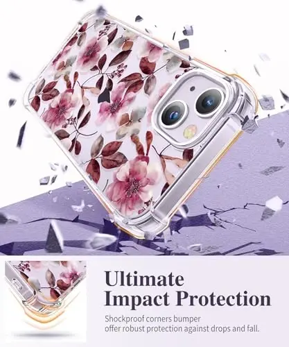 GVIEWIN for iPhone 14 Case Floral, with Screen Protector+Camera Lens Protector,[Non Yellowing] Soft Shockproof Clear Phone Protective Cover for Women, Flower Pattern Design 6.1