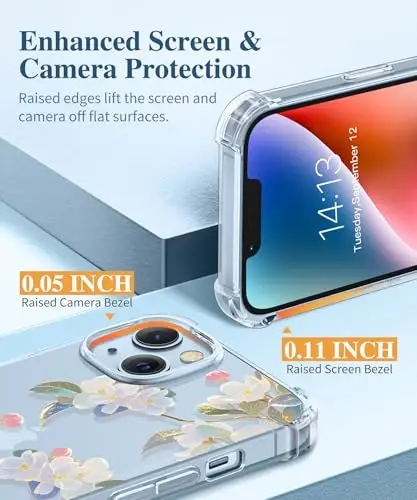 GVIEWIN for iPhone 14 Case Floral, with Screen Protector+Camera Lens Protector,[Non Yellowing]Soft Shockproof Clear Phone Protective Cover for Women, Flower Pattern Design 6.1