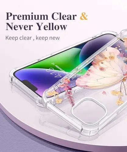 GVIEWIN for iPhone 14 Plus Case Floral, with Screen Protector&Camera Lens Protector,[Non Yellowing] Soft Shockproof Clear Phone Protective Cover for Women, Flower Pattern Design 6.7