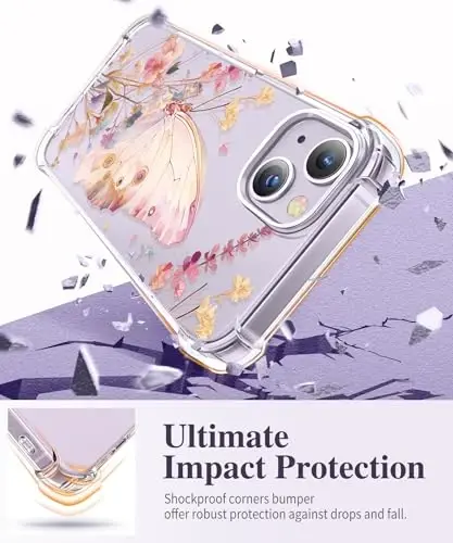 GVIEWIN for iPhone 14 Plus Case Floral, with Screen Protector&Camera Lens Protector,[Non Yellowing] Soft Shockproof Clear Phone Protective Cover for Women, Flower Pattern Design 6.7