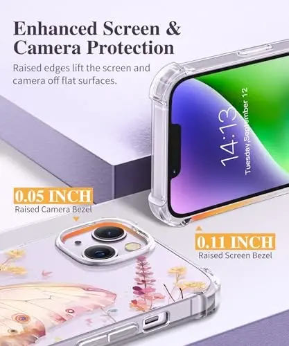 GVIEWIN for iPhone 14 Plus Case Floral, with Screen Protector&Camera Lens Protector,[Non Yellowing] Soft Shockproof Clear Phone Protective Cover for Women, Flower Pattern Design 6.7