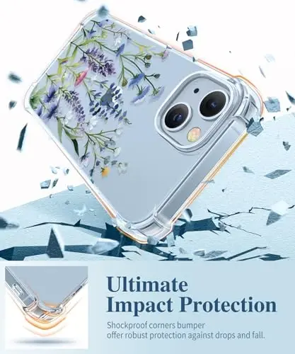 GVIEWIN for iPhone 14 Plus Case Floral, with Screen Protector&Camera Lens Protector,[Non Yellowing] Soft Shockproof Clear Phone Protective Cover Women, Flower Pattern Design 6.7