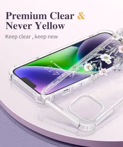 GVIEWIN for iPhone 14 Plus Case Floral, with Screen Protector&Camera Lens Protector,[Non Yellowing] Soft Shockproof Clear Phone Protective Cover Women, Flower Pattern Design 6.7