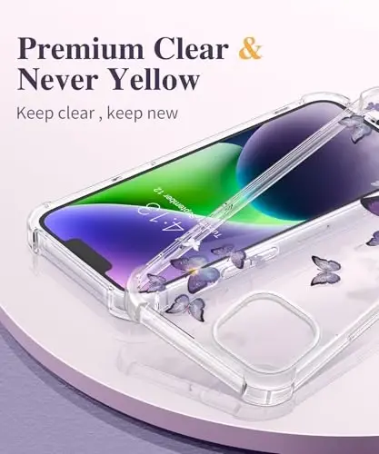 GVIEWIN for iPhone 14 Plus Case Floral, with Screen Protector&Camera Lens Protector,[Non Yellowing]Soft Shockproof Clear Phone Protective Cover for Women,Flower Pattern Design 6.7