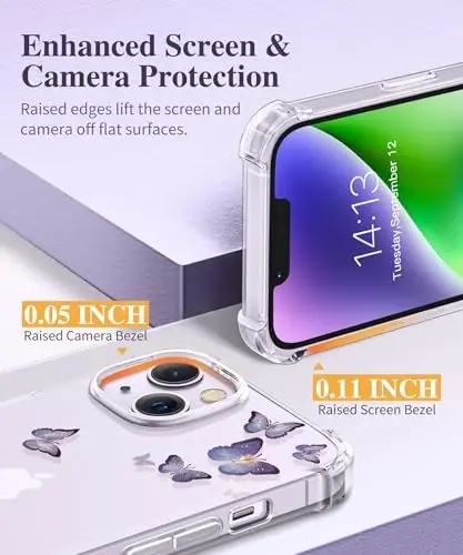 GVIEWIN for iPhone 14 Plus Case Floral, with Screen Protector&Camera Lens Protector,[Non Yellowing]Soft Shockproof Clear Phone Protective Cover for Women,Flower Pattern Design 6.7