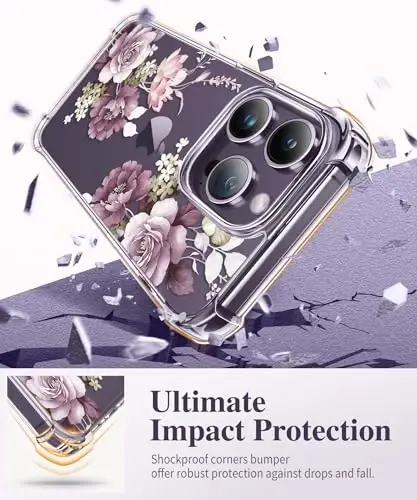 GVIEWIN for iPhone 14 Pro Case Floral, with Screen Protector&Camera Lens Protector,[Non Yellowing] Slim Shockproof Clear Phone Protective Cover for Women, Flower Pattern Design 6.1