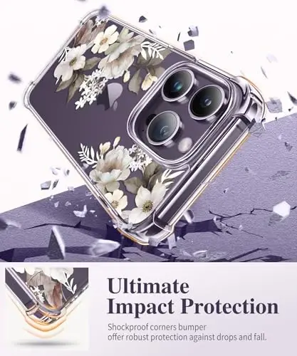 GVIEWIN for iPhone 14 Pro Case Floral, with Screen Protector&Camera Lens Protector,[Non Yellowing] Slim Shockproof Clear Phone Protective Cover for Women, Flower Pattern Design 6.1