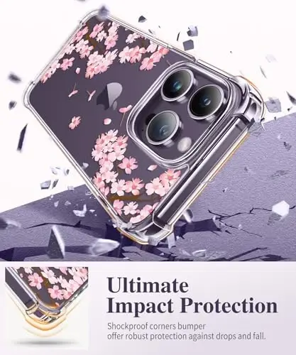 GVIEWIN for iPhone 14 Pro Case Floral, with Screen Protector&Camera Lens Protector,[Non Yellowing] Slim Shockproof Clear Phone Protective Cover for Women, Flower Pattern Design 6.1