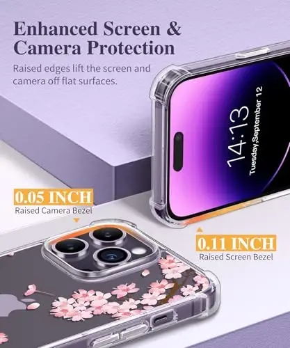 GVIEWIN for iPhone 14 Pro Case Floral, with Screen Protector&Camera Lens Protector,[Non Yellowing] Slim Shockproof Clear Phone Protective Cover for Women, Flower Pattern Design 6.1