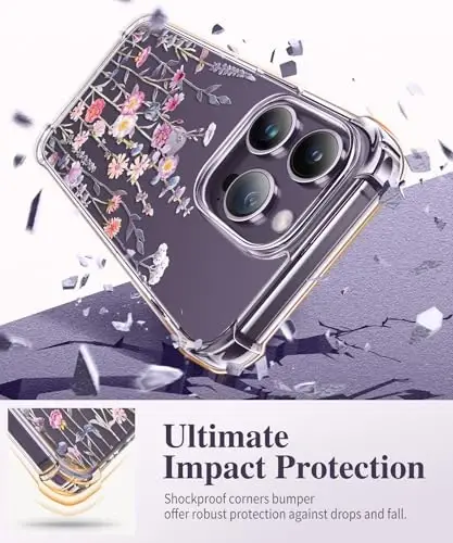 GVIEWIN for iPhone 14 Pro Case Floral, with Screen Protector&Camera Lens Protector,[Non Yellowing]Slim Shockproof Clear Phone Protective Cover for Women,Flower Pattern Design 6.1