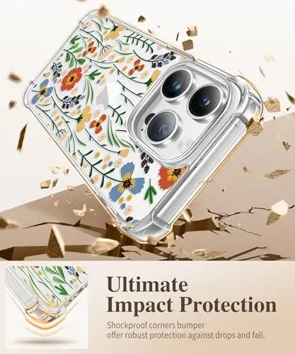 GVIEWIN for iPhone 14 Pro Max Case Floral, with Screen Protector&Camera Lens Protector,[Non Yellowing] Soft Shockproof Clear Phone Protective Cover for Women, Flower Pattern 6.7