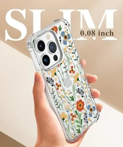 GVIEWIN for iPhone 14 Pro Max Case Floral, with Screen Protector&Camera Lens Protector,[Non Yellowing] Soft Shockproof Clear Phone Protective Cover for Women, Flower Pattern 6.7