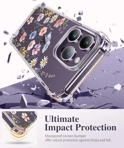 GVIEWIN for iPhone 14 Pro Max Case Floral, with Screen Protector&Camera Lens Protector,[Non Yellowing] Soft Shockproof Clear Phone Protective Cover for Women, Flower Pattern 6.7