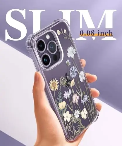 GVIEWIN for iPhone 14 Pro Max Case Floral, with Screen Protector&Camera Lens Protector,[Non Yellowing] Soft Shockproof Clear Phone Protective Cover for Women, Flower Pattern 6.7