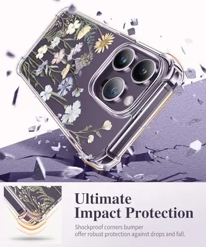 GVIEWIN for iPhone 14 Pro Max Case Floral, with Screen Protector&Camera Lens Protector,[Non Yellowing] Soft Shockproof Clear Phone Protective Cover for Women, Flower Pattern 6.7