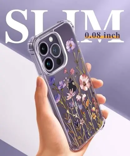 GVIEWIN for iPhone 14 Pro Max Case Floral, with Screen Protector&Camera Lens Protector,[Non Yellowing] Soft Shockproof Clear Phone Protective Cover for Women, Flower Pattern 6.7
