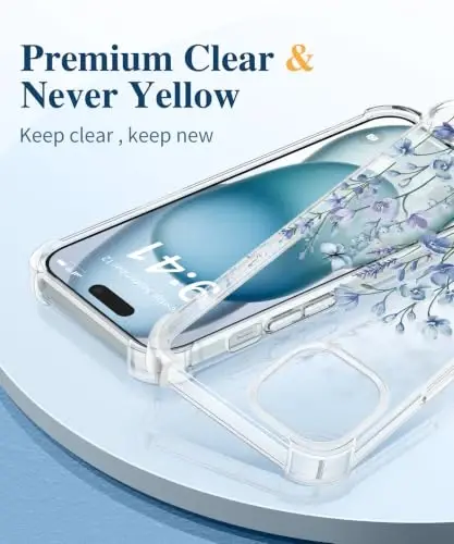 GVIEWIN for iPhone 15 Case Floral, Screen Protector & Camera Lens Protector | Non Yellowing, Soft Shockproof Clear Protective Phone Cover for Women, Flower Pattern Design 6.1